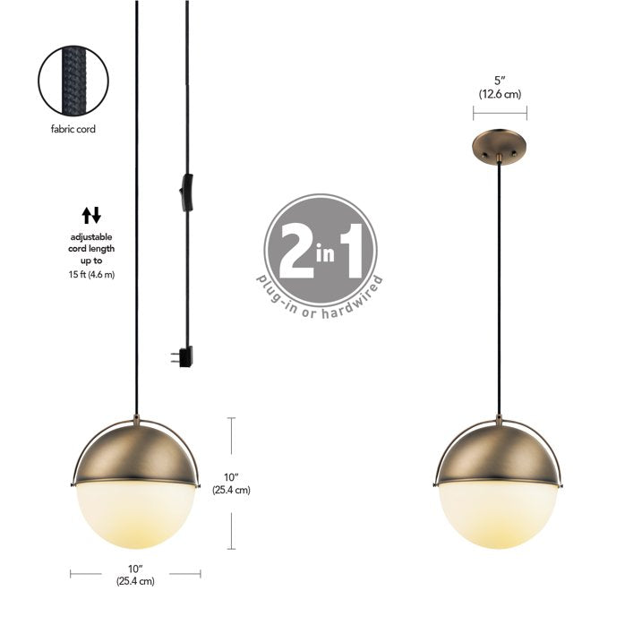 Globe Electric 1005 173 590 | York 1-Light Matte Gold Pendant Lighting with Frosted Glass Shade