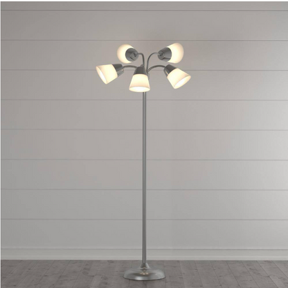Hampton Bay 524 505 | 66 in. Satin Nickel Floor Lamp with 5 Plastic Bell Shades