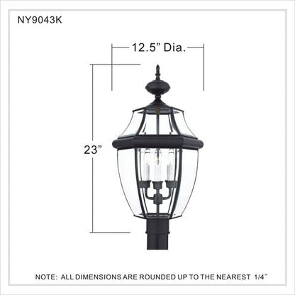 Quoizel NY9043K | Newbury 3 Light 23 inch Mystic Black Outdoor Post Lantern