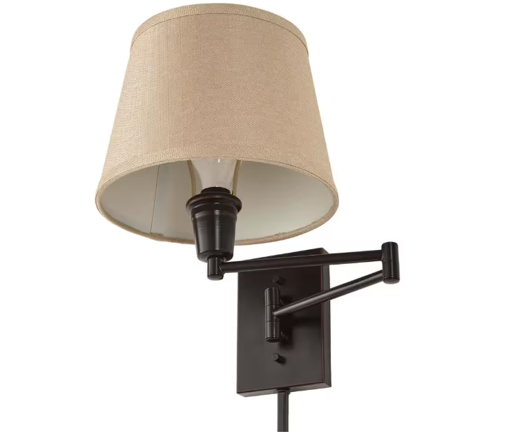 Hampton Bay 1002 453 587 | Ellsworth 1-Light Oil Rubbed Bronze Swing Arm Plug-In Wall Lamp with Fabric Shade 227