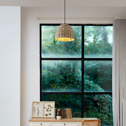 Globe Electric 1001 684 720 | Corbin 1-Light Black Pendant Lighting with Woven Twine Shade