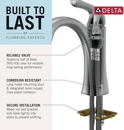 Delta 559LF-MPU | Single Hole Bathroom Faucet with Metal Push Pop-Up Drain Assembly