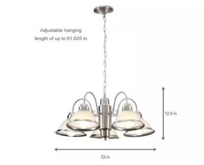 Hampton Bay 245 200 | Halophane 5-Light Brushed Nickel Chandelier with Frosted Ribbed Glass Shades