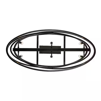 Home Decorators Collection | Sarolta Sands 6-Light Black Kitchen Island Pendant Light Fixture with Linear Metal Shade