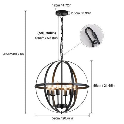 Hatteras Pendant BD21032-B | Leia 6-Light Matte Black Candle Style Globe Chandelier