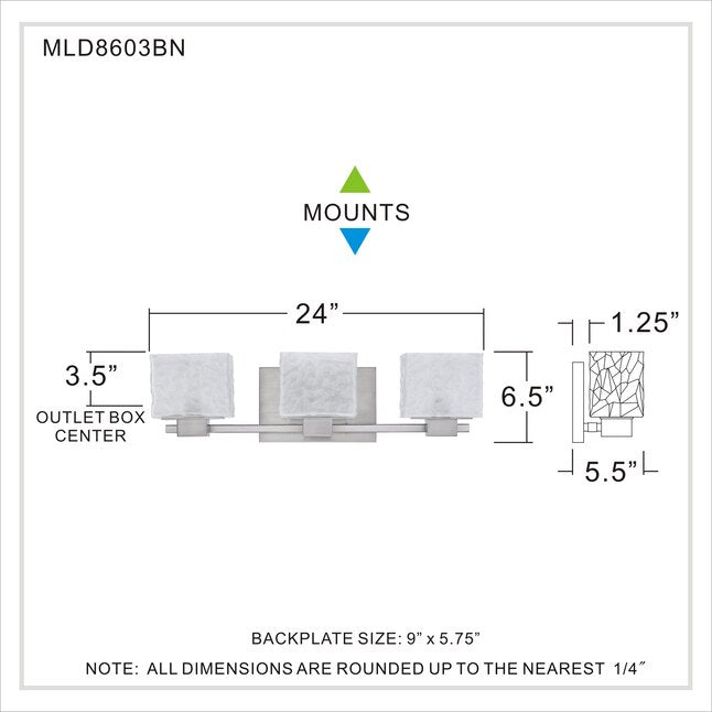 Quoizel MLD8603BN | Melody 3 Light 24 inch Brushed Nickel Bath Light Wall Light
