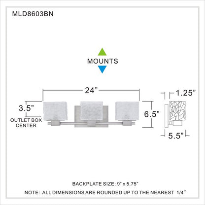 Quoizel MLD8603BN | Melody 3 Light 24 inch Brushed Nickel Bath Light Wall Light