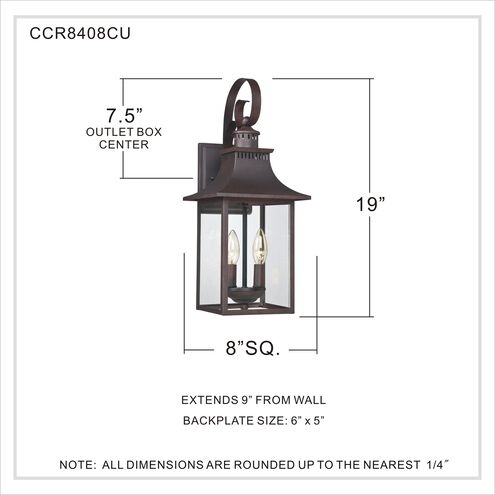 Quoizel CCR8408CU | Chancellor 2 Light 19 inch Copper Bronze Outdoor Wall Lantern