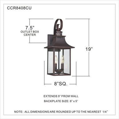 Quoizel CCR8408CU | Chancellor 2 Light 19 inch Copper Bronze Outdoor Wall Lantern