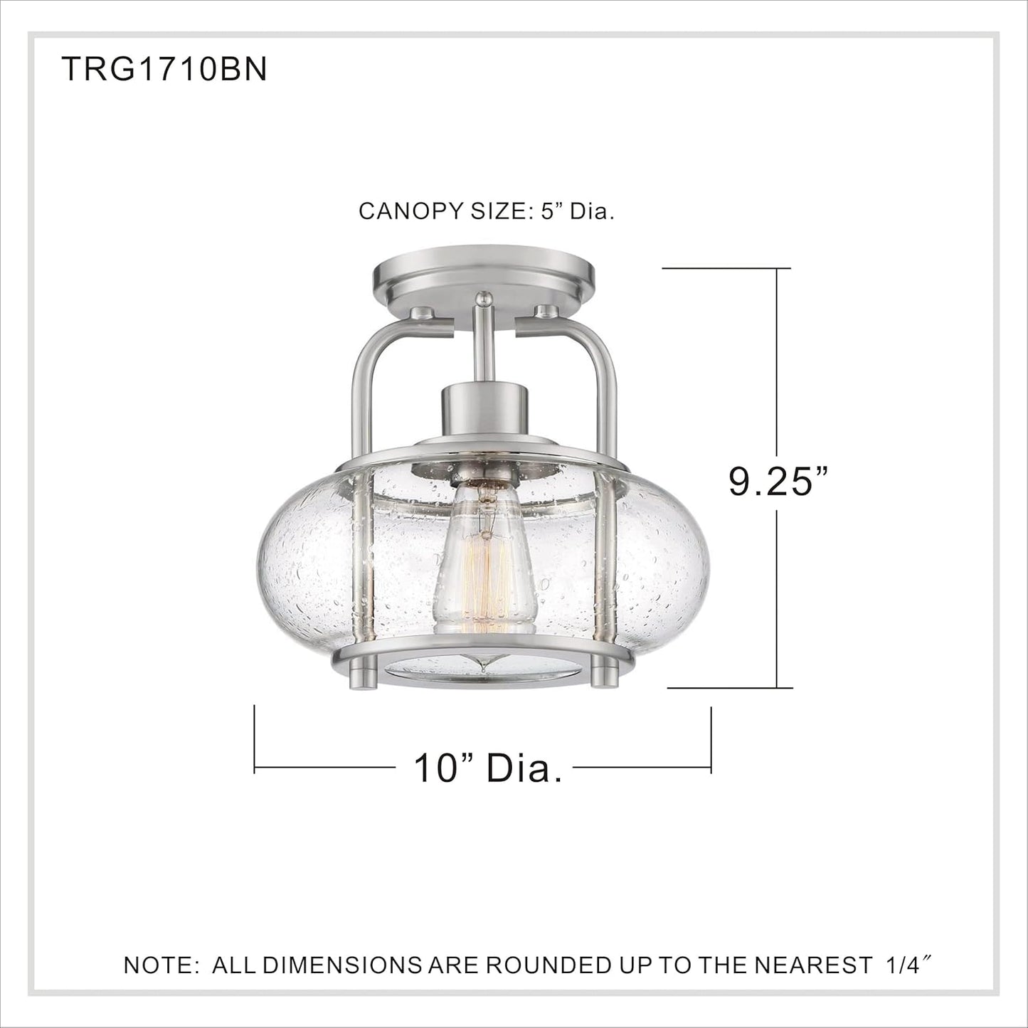 Quoizel TRG1710BN | Trilogy 1 Light 10 inch Brushed Nickel Semi-Flush Mount Ceiling Light