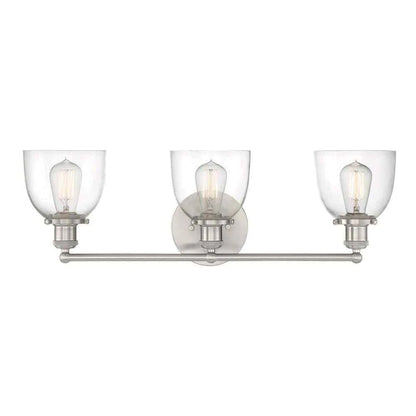 Home Decorators Collection 1004 693 671 | Evelyn 26.75 in. 3-Light Brushed Nickel Vanity Light with Clear Glass Shades