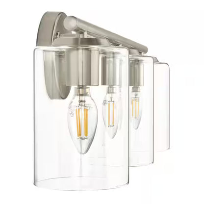 Hampton Bay 1006 326 864 | Champlain 22.375 in. 3-Light Brushed Nickel Modern Bathroom Vanity Light with Clear Glass Shades
