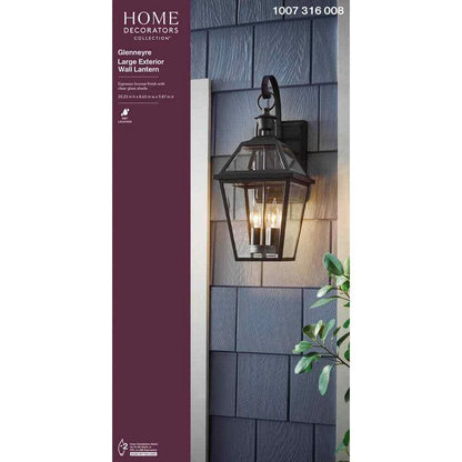 Home Decorators Collection 1007 316 006 | Glenneyre 20.25 in. 2-Light Espresso Bronze Hardwired Outdoor Wall Light Lantern Sconce with Clear Glass (1-Pack)