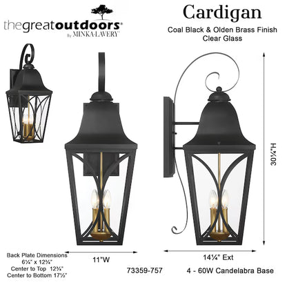 The Great Outdoors 73359-757 | Cardigan 4 -Light 30" Tall Outdoor Wall Light in Sand Black