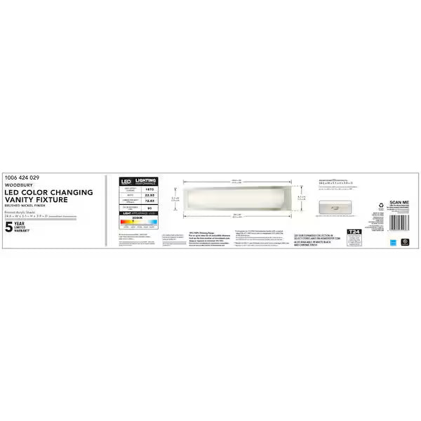 Hampton Bay 1006 424 029 | Woodbury 24.6 in. 1-Light Brushed Nickel Integrated LED Bathroom Vanity Light Bar with Frosted Acrylic Shade