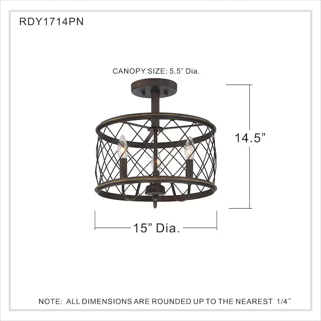 Quoizel RDY1714PN | Dury 3 Light 15" Wide Flush Mount Ceiling Fixture