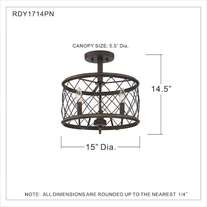 Quoizel RDY1714PN | Dury 3 Light 15" Wide Flush Mount Ceiling Fixture