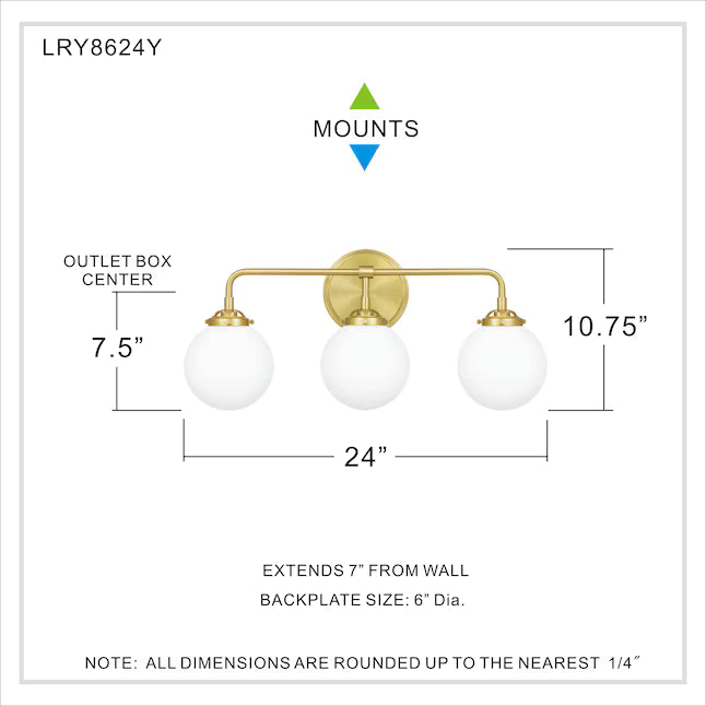 Quoizel LRY8624Y | Landry 3 Light 24 inch Satin Brass Bath Light Wall Light