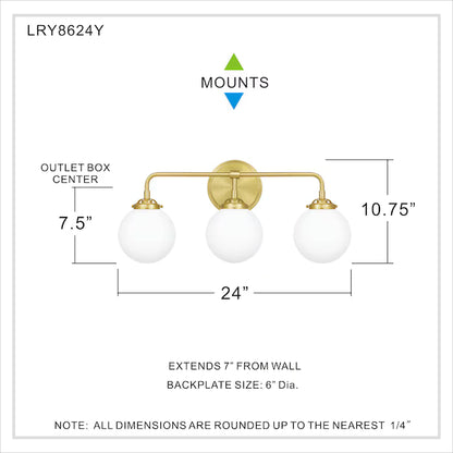 Quoizel LRY8624Y | Landry 3 Light 24 inch Satin Brass Bath Light Wall Light