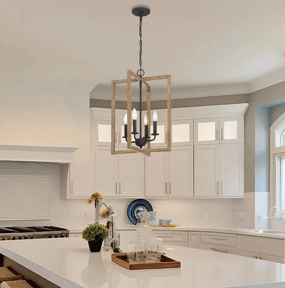 Hatteras Pendant BD21039-BOW | 4-Light Matte Black Rectangle Mini-Pendant with Wood Accents