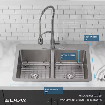 Elkay 1003-344-884 | Crosstown 33" Undermount Double Basin Stainless Steel Kitchen Sink with Basin Rack