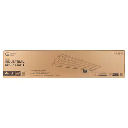 Commercial Electric 1003 622 076 | 4 ft. 80-Watt 4000K Bright White 4-Light 7000 Lumens Gray Integrated LED Linkable Hanging Shop Light with Pull Chain