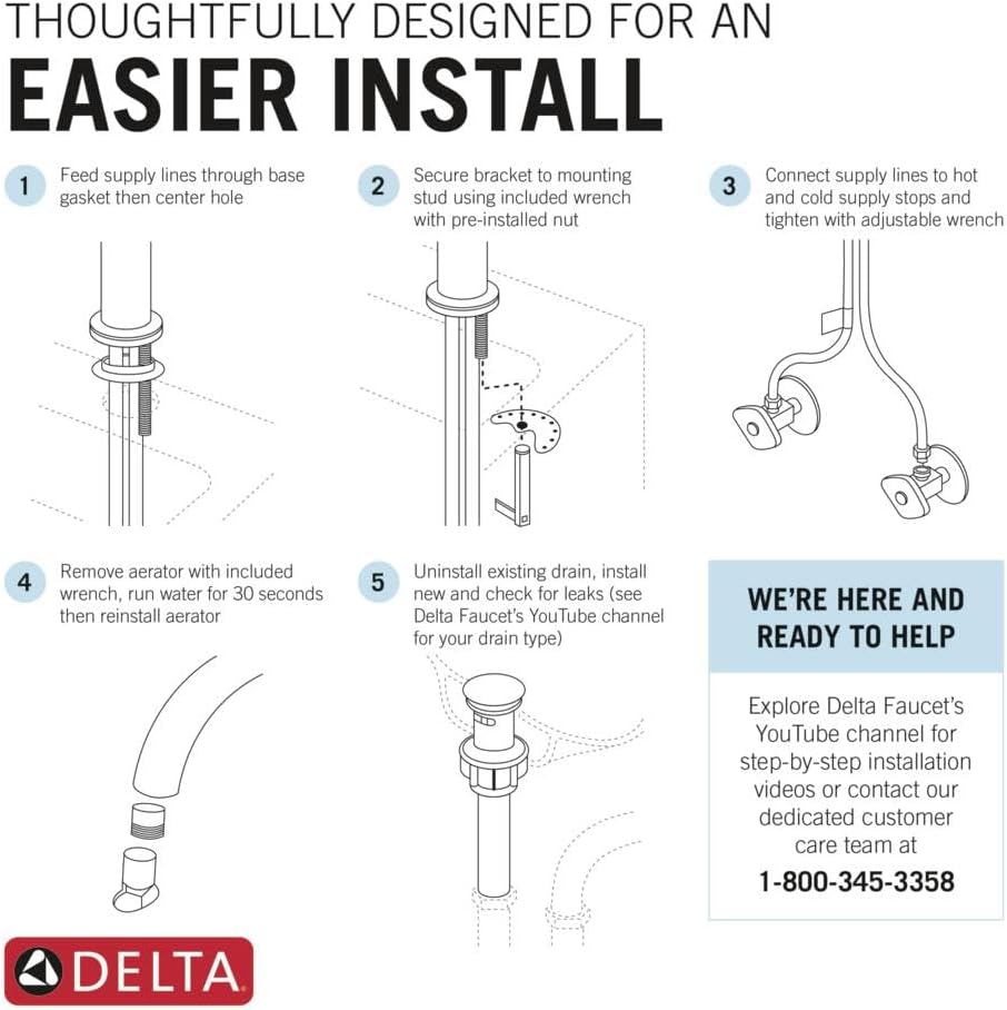 Delta 559LF-MPU | Single Hole Bathroom Faucet with Metal Push Pop-Up Drain Assembly