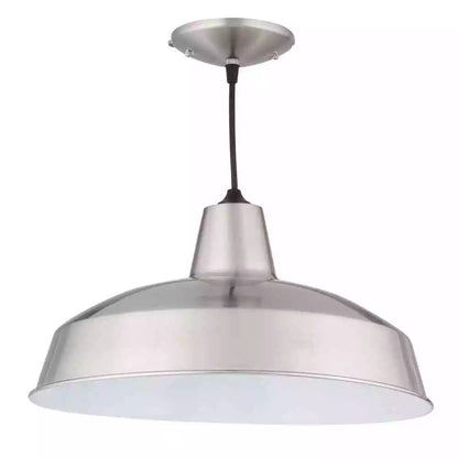 Hampton Bay 286 522 | 1-Light Brushed Nickel Rustic Steel Hanging Barn Light Warehouse Pendant
