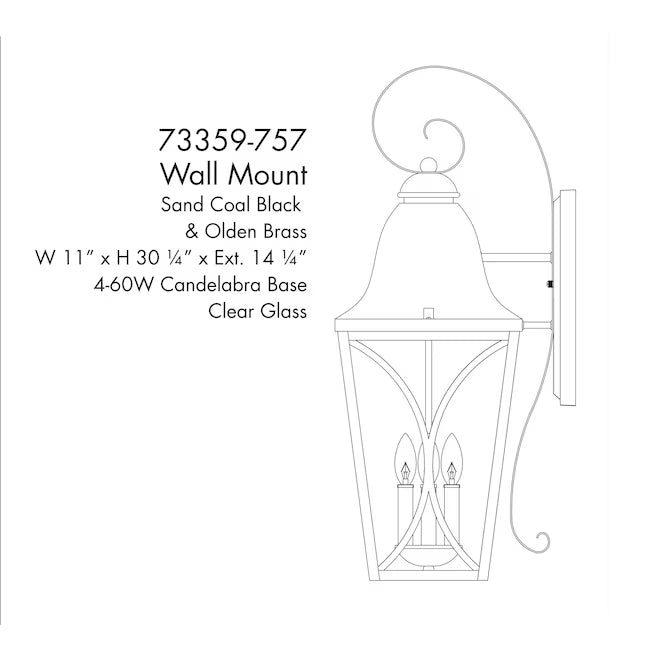 The Great Outdoors 73359-757 | Cardigan 4 -Light 30" Tall Outdoor Wall Light in Sand Black