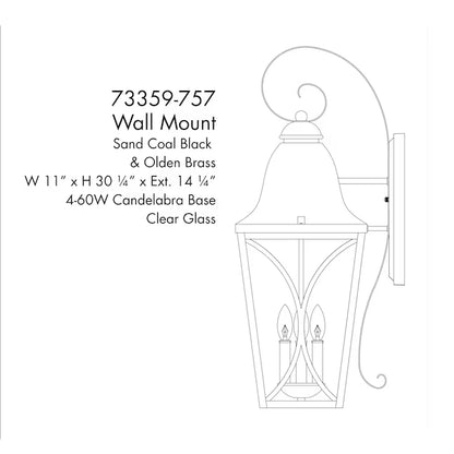 The Great Outdoors 73359-757 | Cardigan 4 -Light 30" Tall Outdoor Wall Light in Sand Black