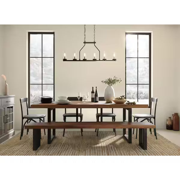 Progress Lighting 1002 910 734 | Hartwell 34 in. 6-Light Graphite Farmhouse Island Chandelier with Antique Nickel Accents and Clear Seeded Glass