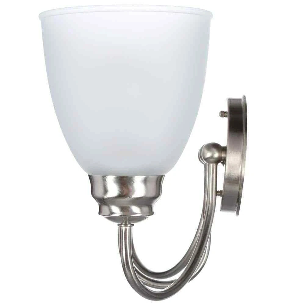 Hampton Bay 447 461 | Hamilton 3-Light Brushed Nickel Vanity Light with Frosted Glass Shades