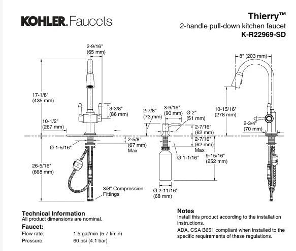 Kohler R22969-SD-VS | Thierry 2 Handle Pull-Down Kitchen Faucet NEW Sealed Box