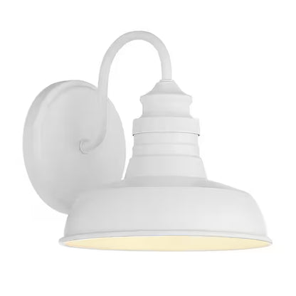 Hampton Bay 1006 330 588 | Elmcroft 7.63 in. 1-Light Designer White Farmhouse Wall Sconce with Metal Shade