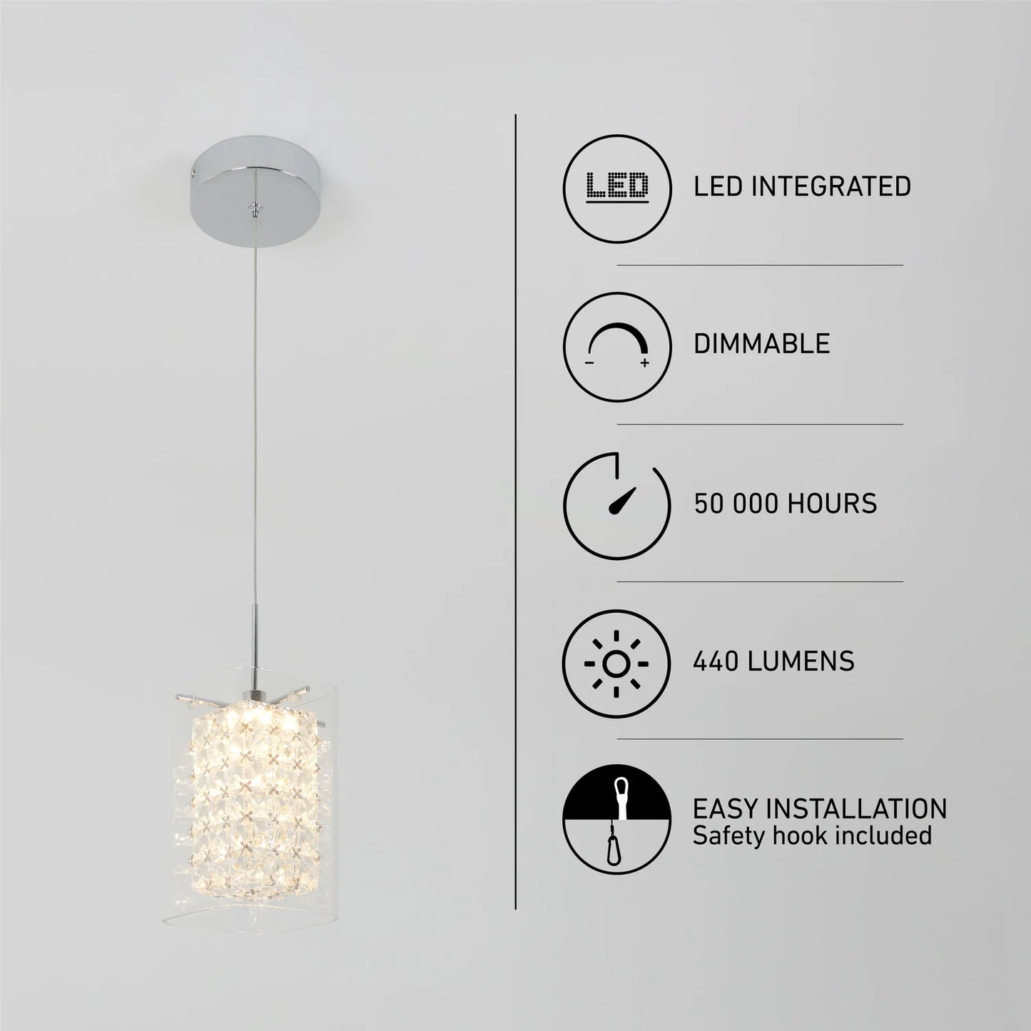 Artika PDT-1CC | Crystal Cube 1-Light LED Pendant Light in Chrome Finish