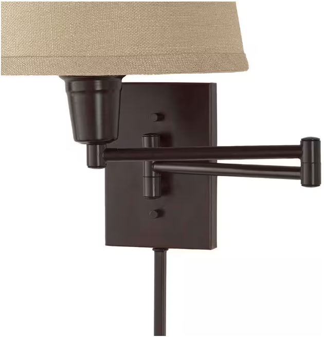 Hampton Bay 1002 453 587 | Ellsworth 1-Light Oil Rubbed Bronze Swing Arm Plug-In Wall Lamp with Fabric Shade 227
