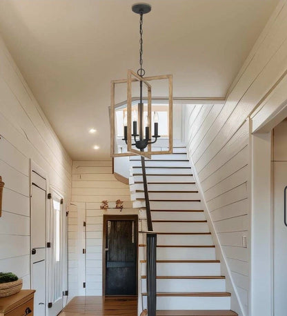 Hatteras Pendant BD21039-BOW | 4-Light Matte Black Rectangle Mini-Pendant with Wood Accents