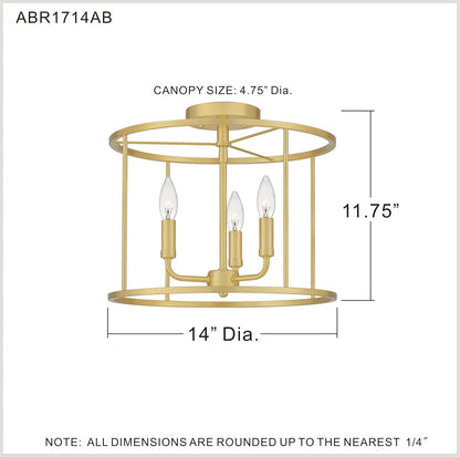 Quoizel ABR1714AB1 | Abner 3-Light Aged Brass Semi-Flush Mount Light