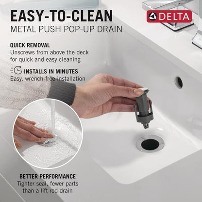 Delta 559LF-MPU | Single Hole Bathroom Faucet with Metal Push Pop-Up Drain Assembly