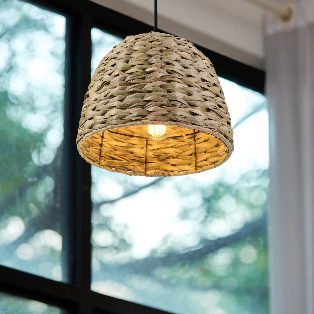 Globe Electric 1001 684 720 | Corbin 1-Light Black Pendant Lighting with Woven Twine Shade