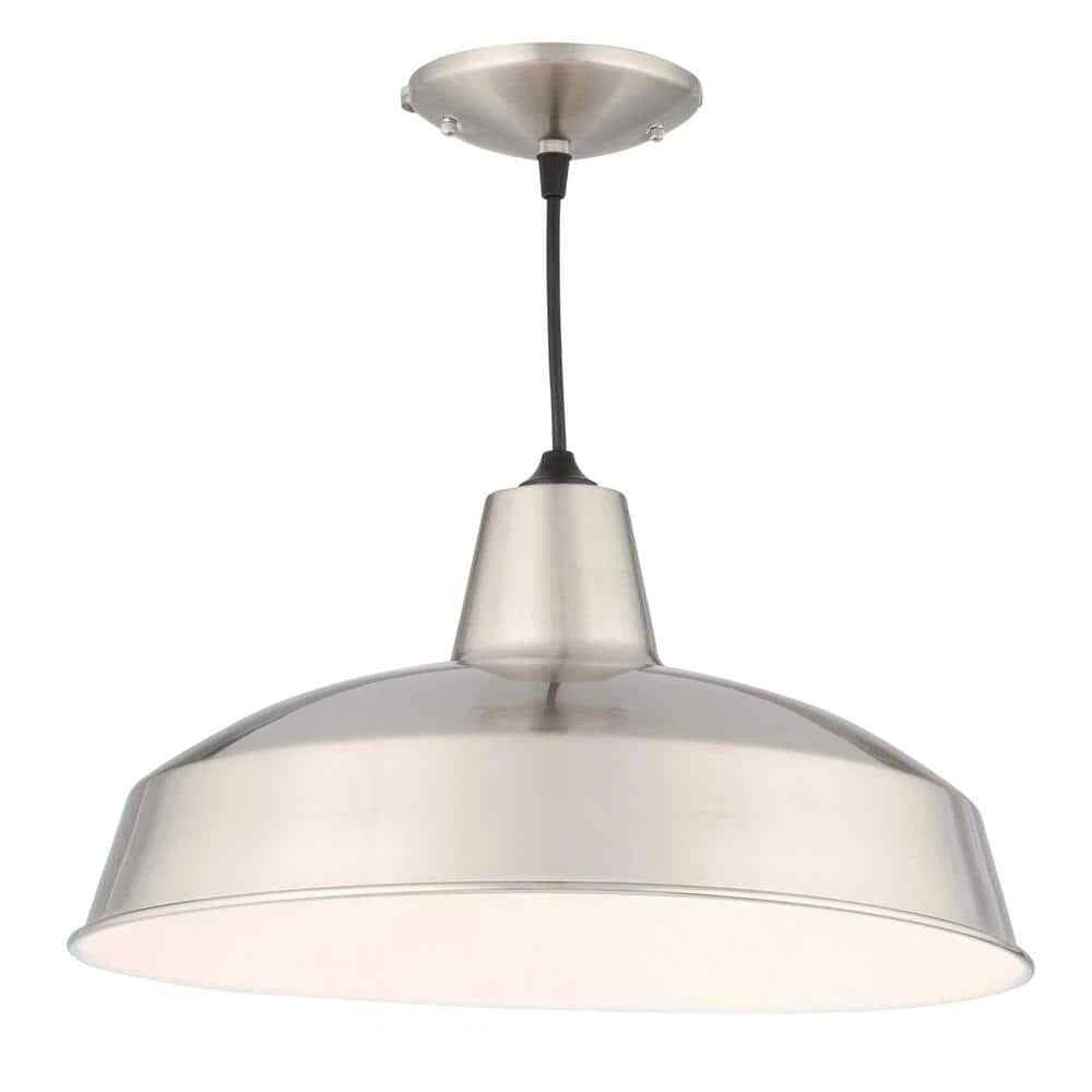 Hampton Bay 286 522 | 1-Light Brushed Nickel Rustic Steel Hanging Barn Light Warehouse Pendant
