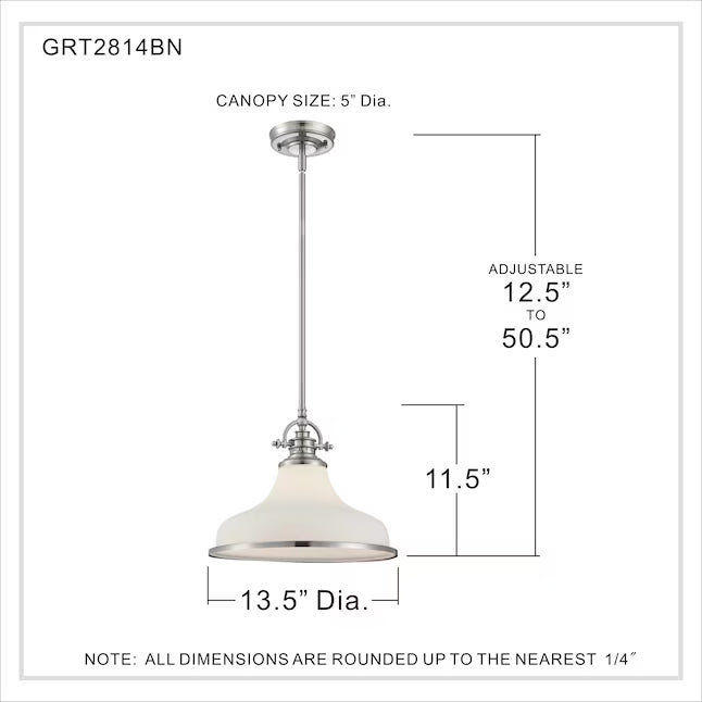 Quoizel GRT2814BN | Grant 1 Light 14 inch Brushed Nickel Pendant Ceiling Light