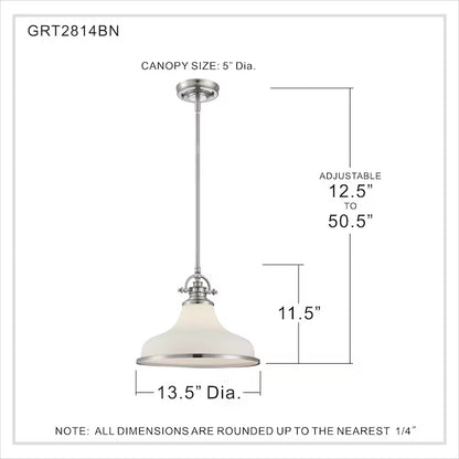 Quoizel GRT2814BN | Grant 1 Light 14 inch Brushed Nickel Pendant Ceiling Light