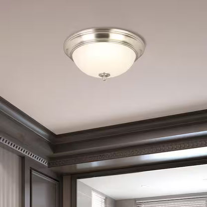Commercial Electric 701704 | 13 in. 2-Light Brushed Nickel Flush Mount with Frosted Glass Shade (2-Pack)