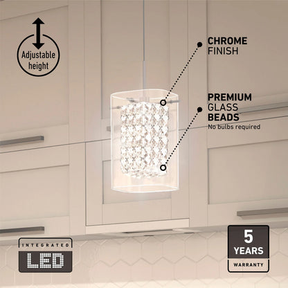 Artika PDT-1CC | Crystal Cube 1-Light LED Pendant Light in Chrome Finish