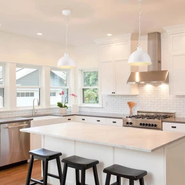 Hampton Bay 65220 | Tallulah 4-Light White Pendant Hanging Light, Dome Kitchen Pendant Lighting
