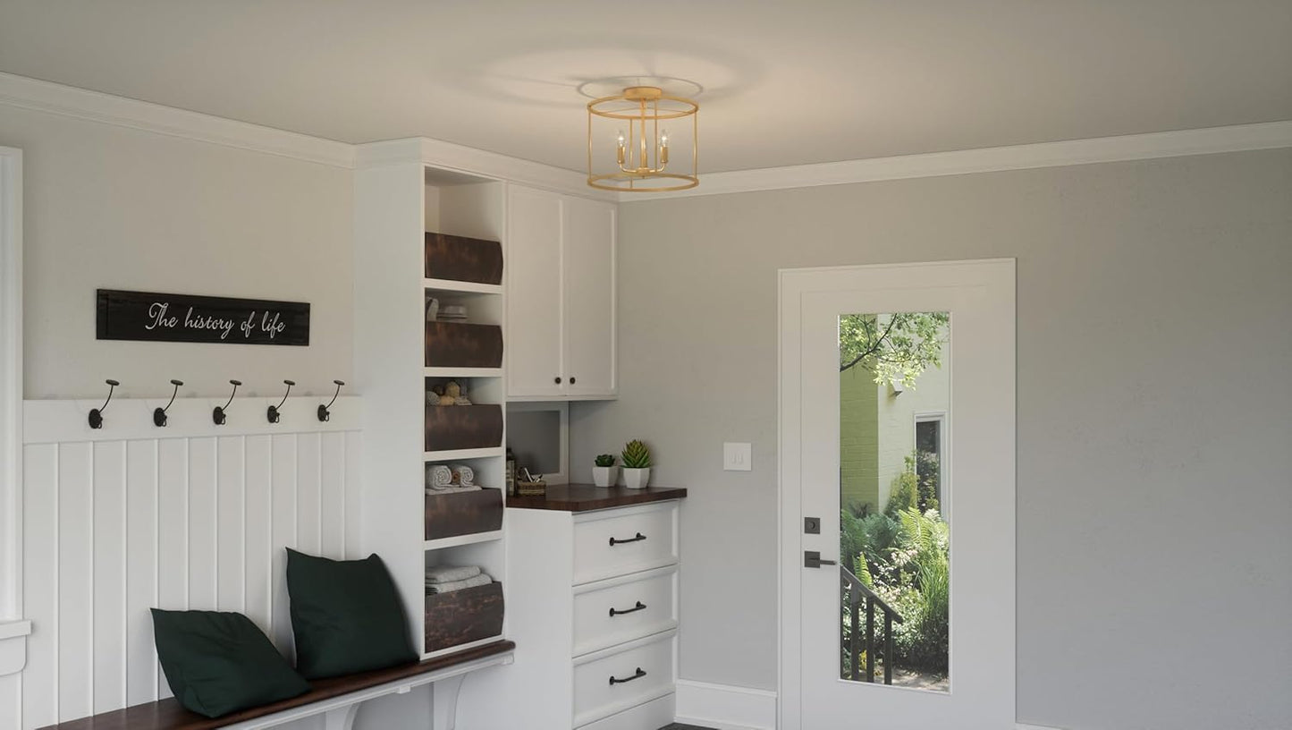 Quoizel ABR1714AB1 | Abner 3-Light Aged Brass Semi-Flush Mount Light