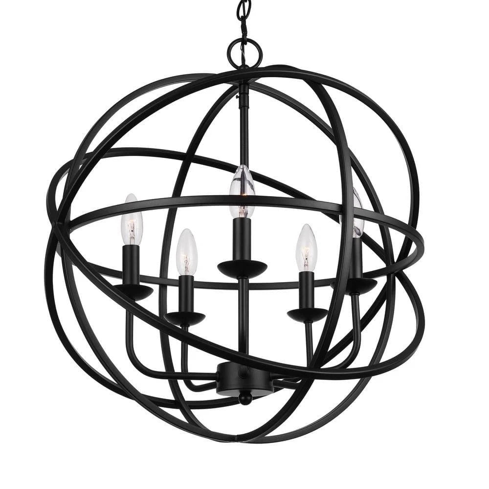 Home Decorators Collection 1004 161 095 | Sarolta Sands 5-Light Black Chandelier Light Fixture with Caged Globe Metal Shade