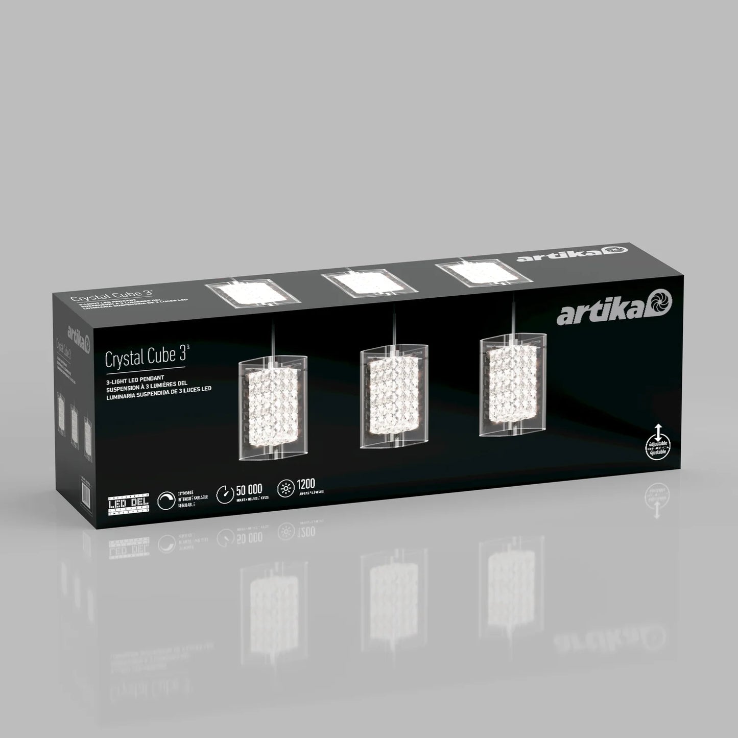 Artika PDT-3CC | Crystal Cube 3-Light LED Pendant Light in Chrome Finish