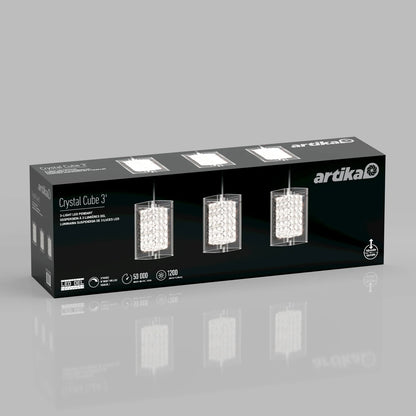 Artika PDT-3CC | Crystal Cube 3-Light LED Pendant Light in Chrome Finish